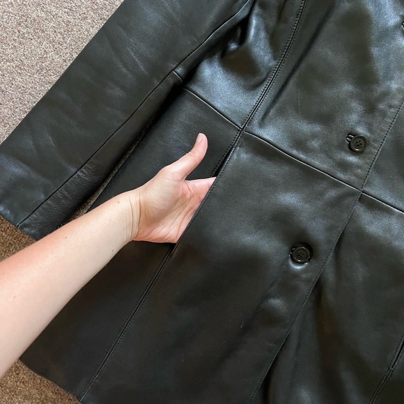 Vintage Nicole Miller 3/4 Length Genuine Leather Black Trench Coat Size Large - Picture 4 of 13